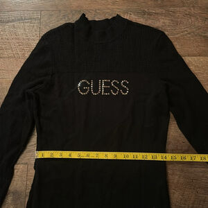 GUESS RHINESTONE LOGO Black SWEATER DRESS size L Clearance